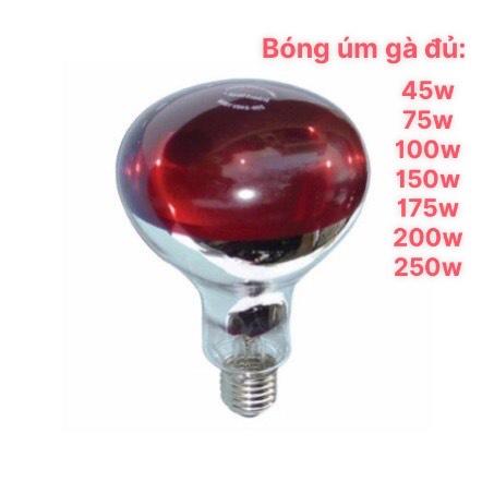 Bóng úm gà dành sưởi ấm gia súc, gia cầm, Bóng đèn sưởi hồng ngoại đủ 45W, 75W, 100W, 150W, 175W, 200W, 250W