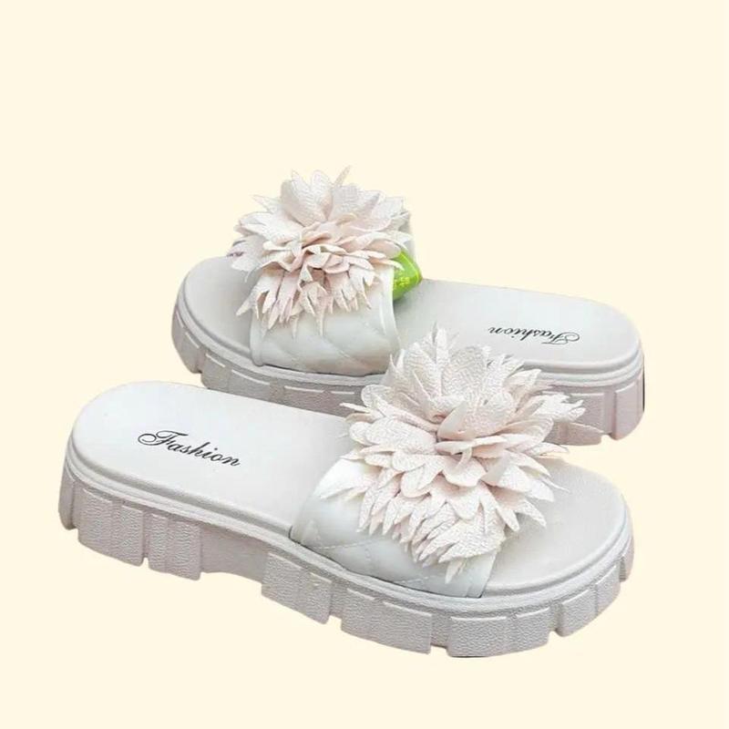 Dép Nữ Bông Hoa Tua Rua Quai Ngang Đế Cao Siêu Bền - GiàY, DéP