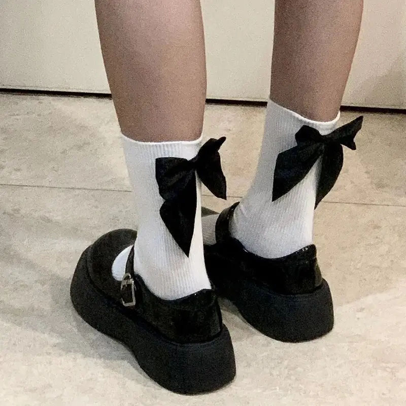 Tất Kawaii, Phong Cách Y2K, Thiết Kế Thắt Nơ Ngọt Ngào Thích Hợp Cho Mùa Xuân Và Mùa Hè, Harajuku JK Lolita, Tất Trắng Dễ Thương, Phong Cách Nhật Bản, Dành Cho Phụ Nữ Và Trẻ Em Gái, Tất Ống Giữa 7