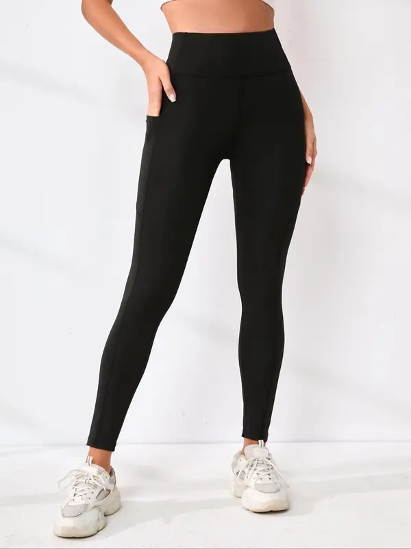 Women's 3pcs Solid High Waist Pocket Sports Leggings, Sporty High Stretch Seamless Skinny Pants for Yoga Gym Workout, Ladies Sportswear Bottoms for All Seasons 2