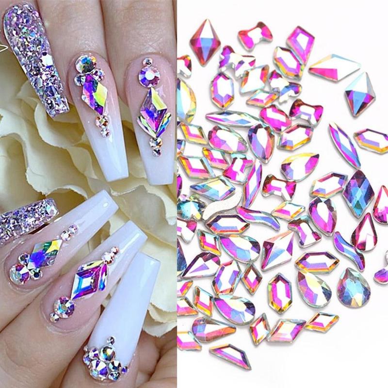 50Pcs Bag Nail Art Aurora Illusion Color Alien Diamond Illusion Color Transparent Aurora Phantom Nail Crystal Diamond Art Charm Moon Nail Decoration 4