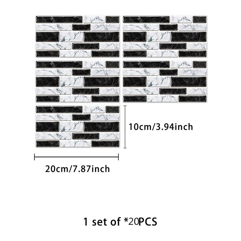 Marble Pattern Tile Sticker, 20pcs Self-adhesive Waterproof Removable Wall Sticker, Peel and Stick Wallpaper for Kitchen Bathroom Backsplash 1