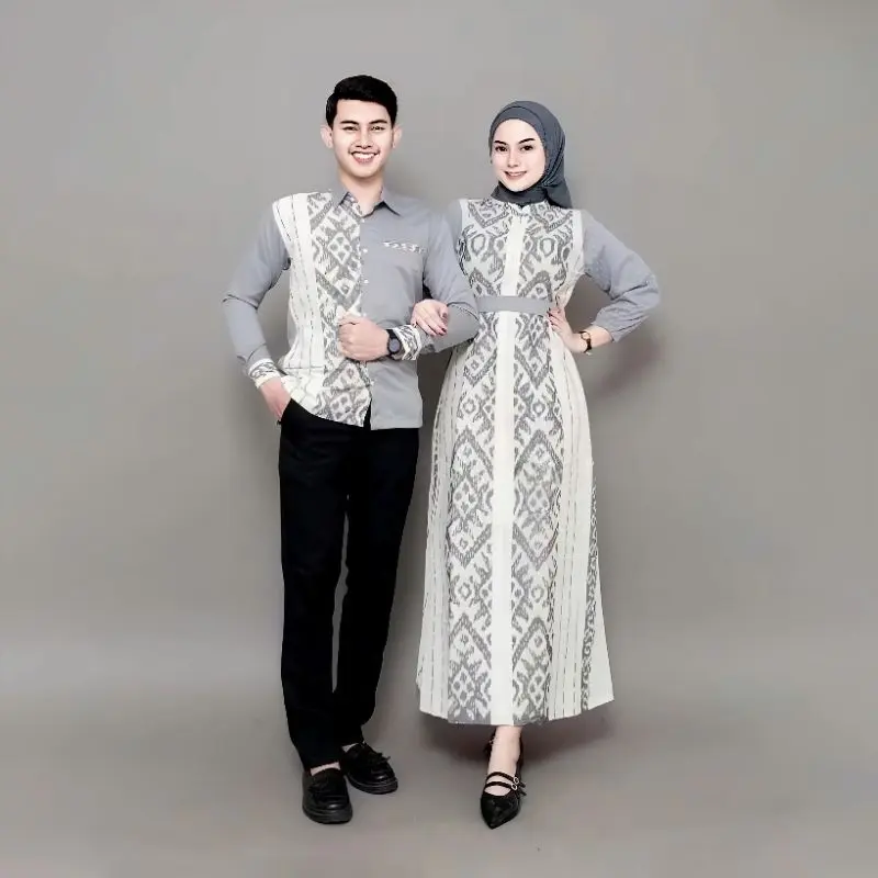 EVA BOUTIQUE - SELVIA SET COUPLE TENUN KELUARGA Pasangan Sarimbit Seragam Batik Setelan Dress Wanita baju lamaran couple 2025 elegan engagement suami istri family Cotton Khaki Couples' Clothing Sets