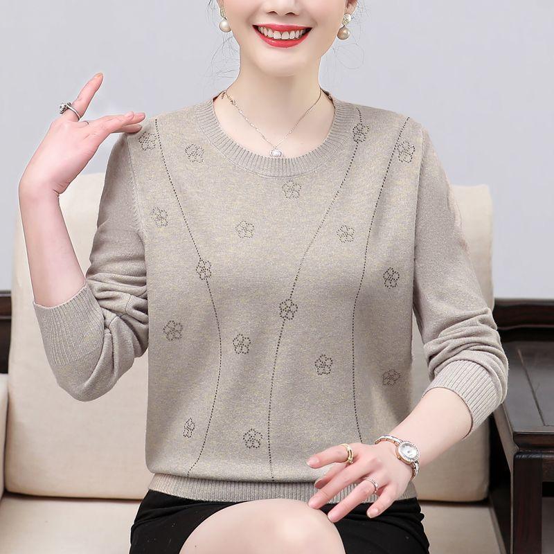 Quần Áo Mùa Xuân Và Mùa Thu Cho Mẹ TRUNG NIÊN, Cao Cấp, Thời Trang, Dài Tay, Áo Len, Dáng Rộng Vừa Vặn, Ngoại Cỡ, Đồ Len, Áo Sơ Mi Lớp Cơ Sở, Dành Cho Nữ 2