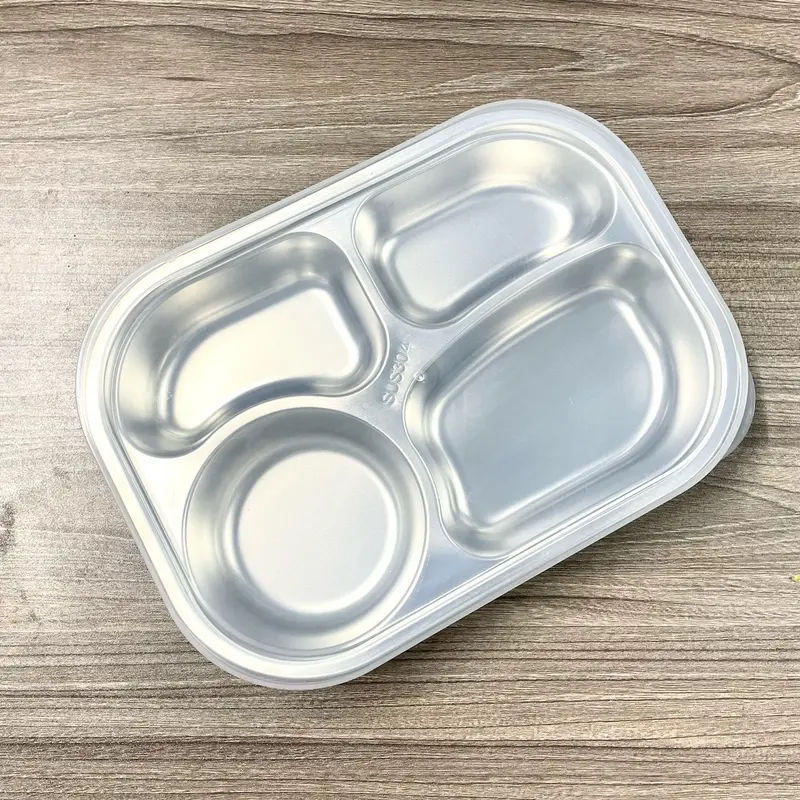 Khay cơm 4 ngăn Inox 304 cao cấp KT 26x18x4cm cho trẻ em 3