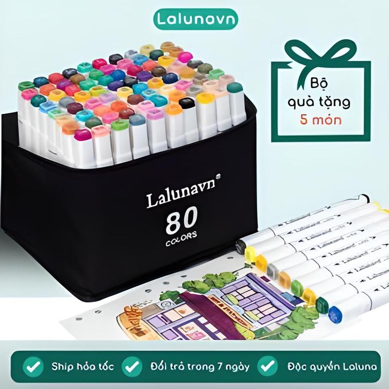 Bút màu Marker Laluna bản Mới CÓ KHAY Túi Vải tặng kèm 2 bút line + da họa cụ bút dạ màu vẽ học sinh