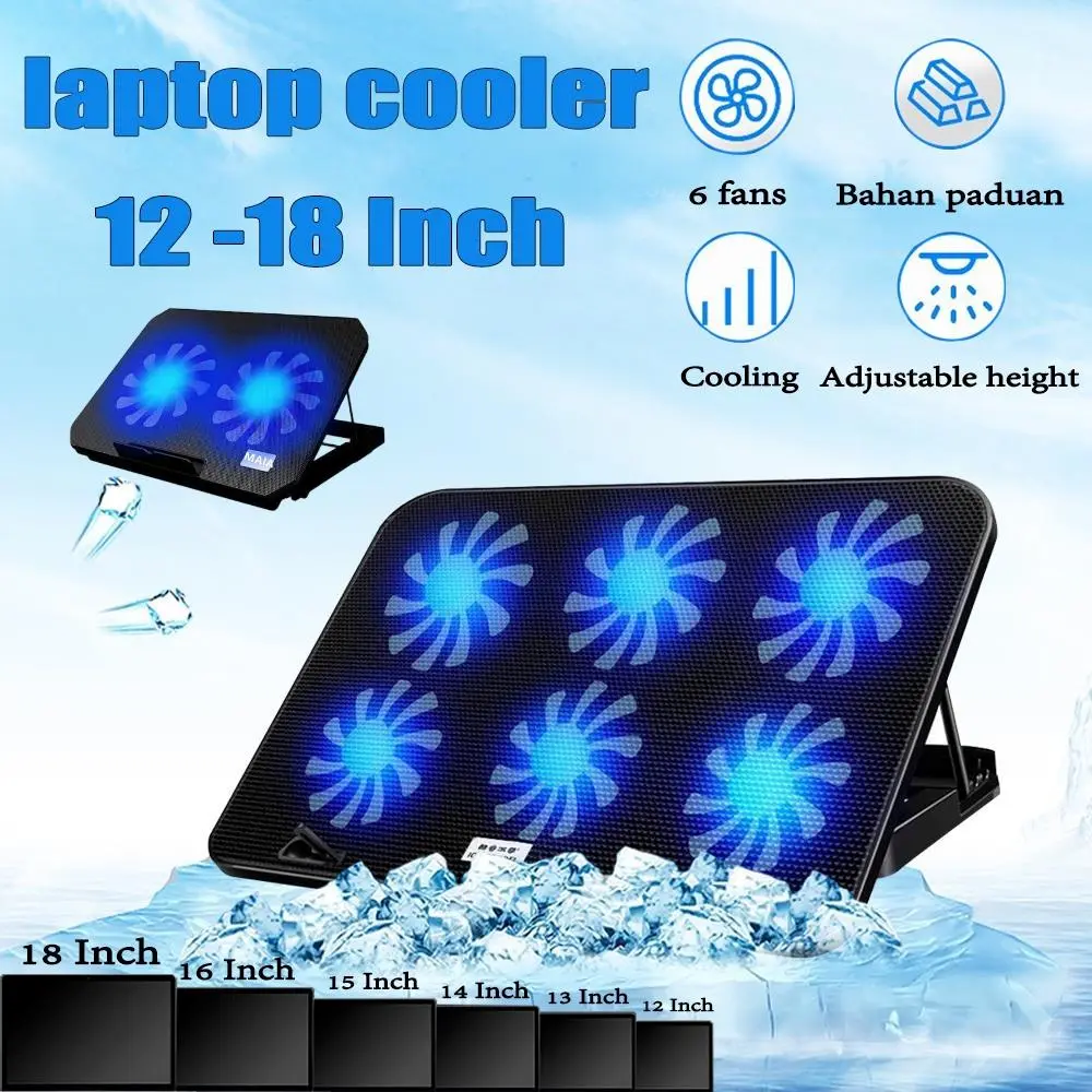 【6 Kipas Aluminium】Cooling Pad COD Portable - Alas Pendingin Laptop dengan Ketinggian Bisa Diatur Besi Computer Fan