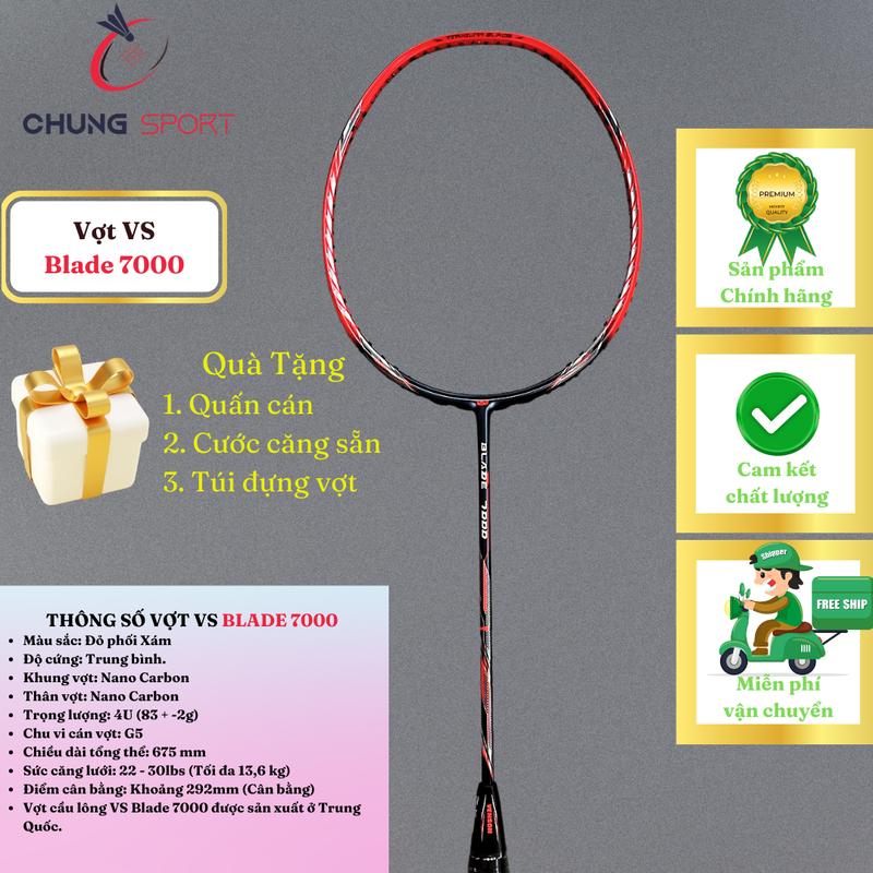 Vợt cầu lông VS Blade 7000 chính hãng căng cước sẵn theo yêu cầu có tặng kèm bao đựng vợt và quấn cán