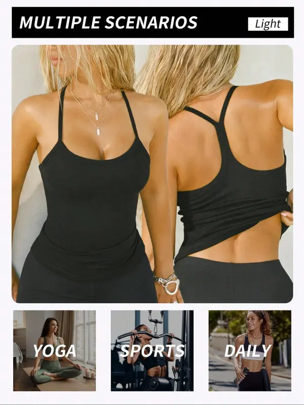 Women's Solid Sports Cami Top, Casual Sporty Sleeveless Top for Yoga Gym Workout, Ladies Sportswear for All Seasons, Womenswear, Tank Tops 6