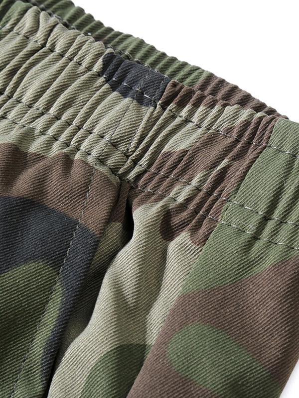 Men's Camo Print Pocket Elastic Waist Cargo Pants, Regular Fit Casual Fashion Trousers for Outdoor Hiking, Woven Bottoms for Men 3