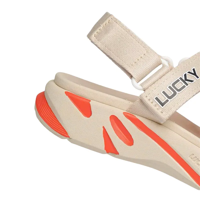 Giày Sandal Nam Nữ Đế Bằng Quai Chữ Z Lucky D050 Ver.2 Thời Trang Êm Ái Màu Begie Phối Cam 4
