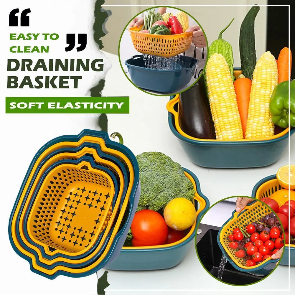 6pcs/Set Drain Basket Plastic Vegetable Washing Basket Basin Household Wash Drain Strainer
