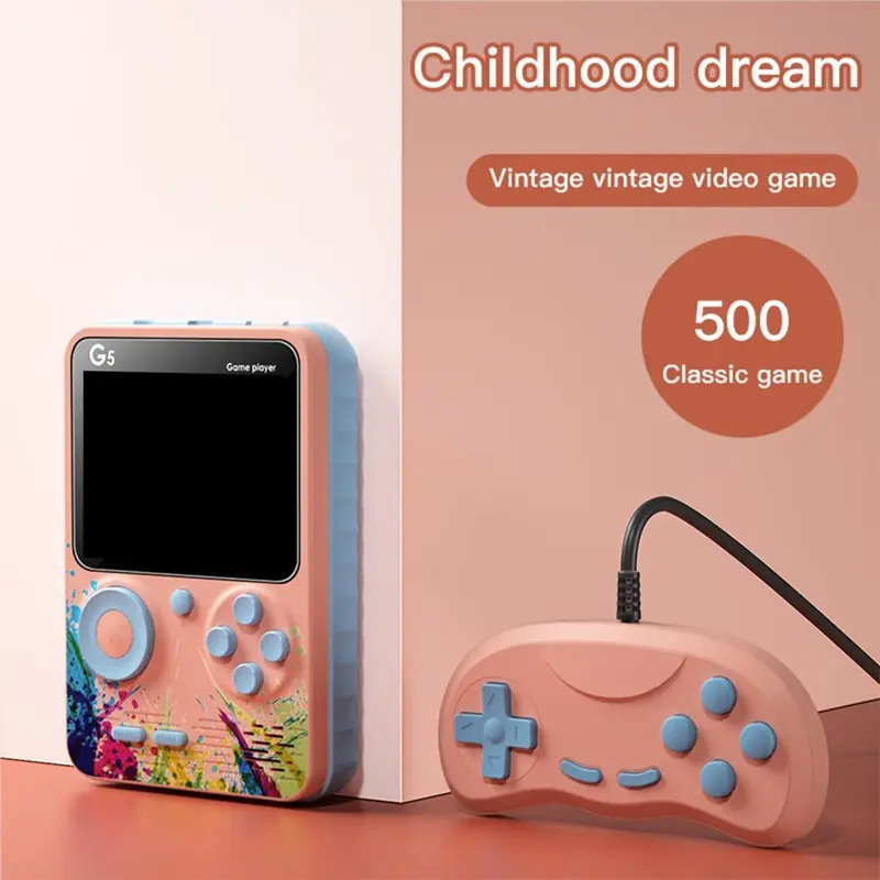 Game Boy Game Bot Gameboy Console Portable Game Player Built-in Clasic 500 Games Connect to TV or Gamepad 1000mAh 1 Player or 2 Player/ Gamepad 2 Pemain Dapat Stick G5 Hadiah Sempurna Terbaik/ Gameboy Retro Terbaik Dapat Stick Bisa Untuk 2 Orang 1