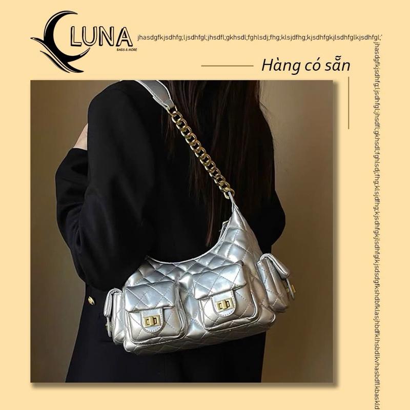 Túi xách LUNA STORE da mềm trần trám túi hộp size 24cm phối dây xích vàng cao cấp đeo vai, đeo chéo đi chơi