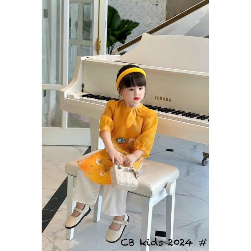áo dài xinh yêu cho bé mặc tết siêu xinh 2 màu đỏ và vàng 3