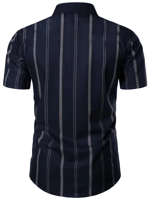 Men's Regular Fit Striped Print Button Front Shirt, Casual Short Sleeve Collar Top for Summer, Fashion Men's Clothes for Daily Wear 4