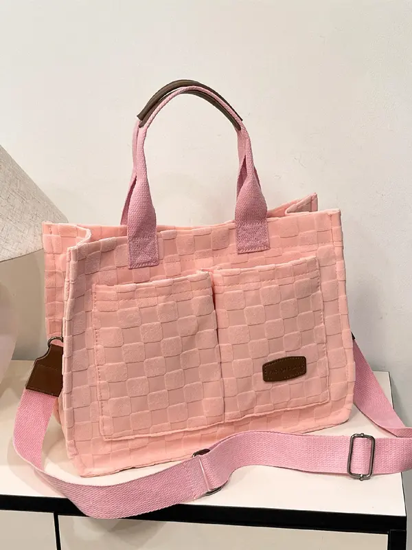 Women's Solid Color Tote Bag, 2025 New Style Fashionable Large Capacity Shoulder Bag for Daily Used, Casual Trendy Versatile High-quality Daily Commuting Bag 4