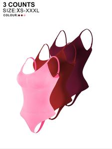 Women's Solid Adjustable Strap Shapewear Bodysuit, 16 Colors 3 Counts Open Crotch Design Tummy Control Shaper, Ladies Shapewear for All Seasons