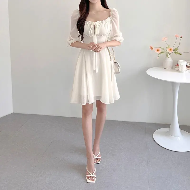 Mini Dress Wanita Sabrina Off Shoulder Lengan 3/4 bahan chiffon sifon ceruty S M L XL Jumbo 4