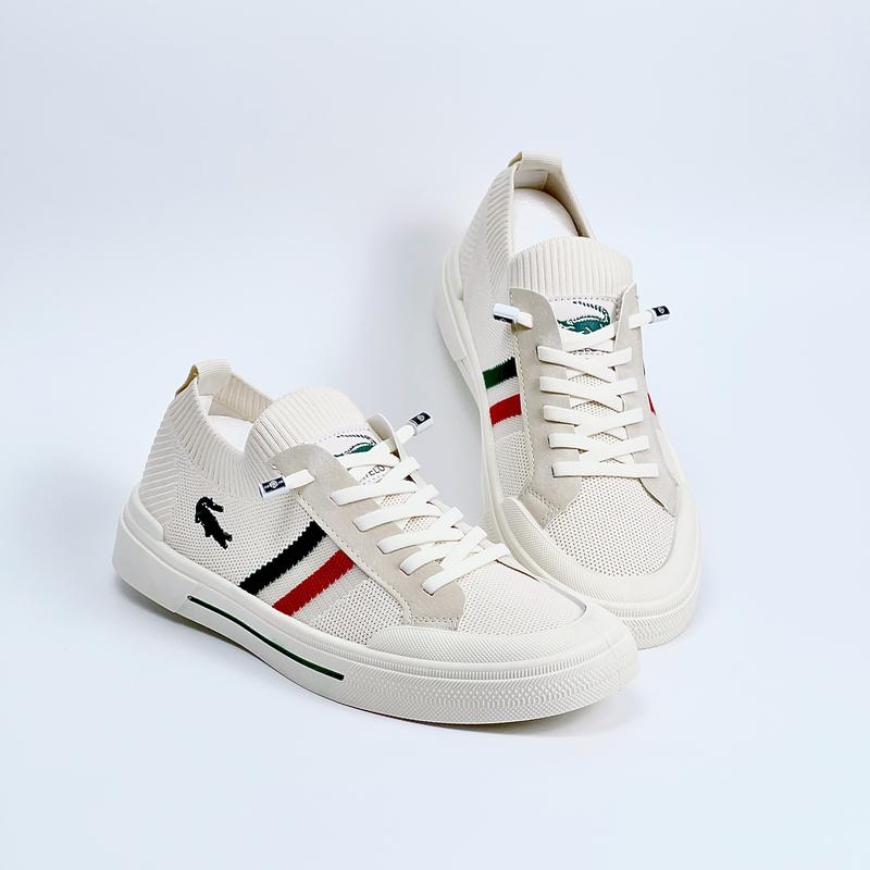 Giày Thể Thao Nam Cá Sấu Vải Dệt Kim 4 Lớp Thoáng Khí Chung Đồ Da Đế phẳng Cao Su Đúc Sneaker 2025