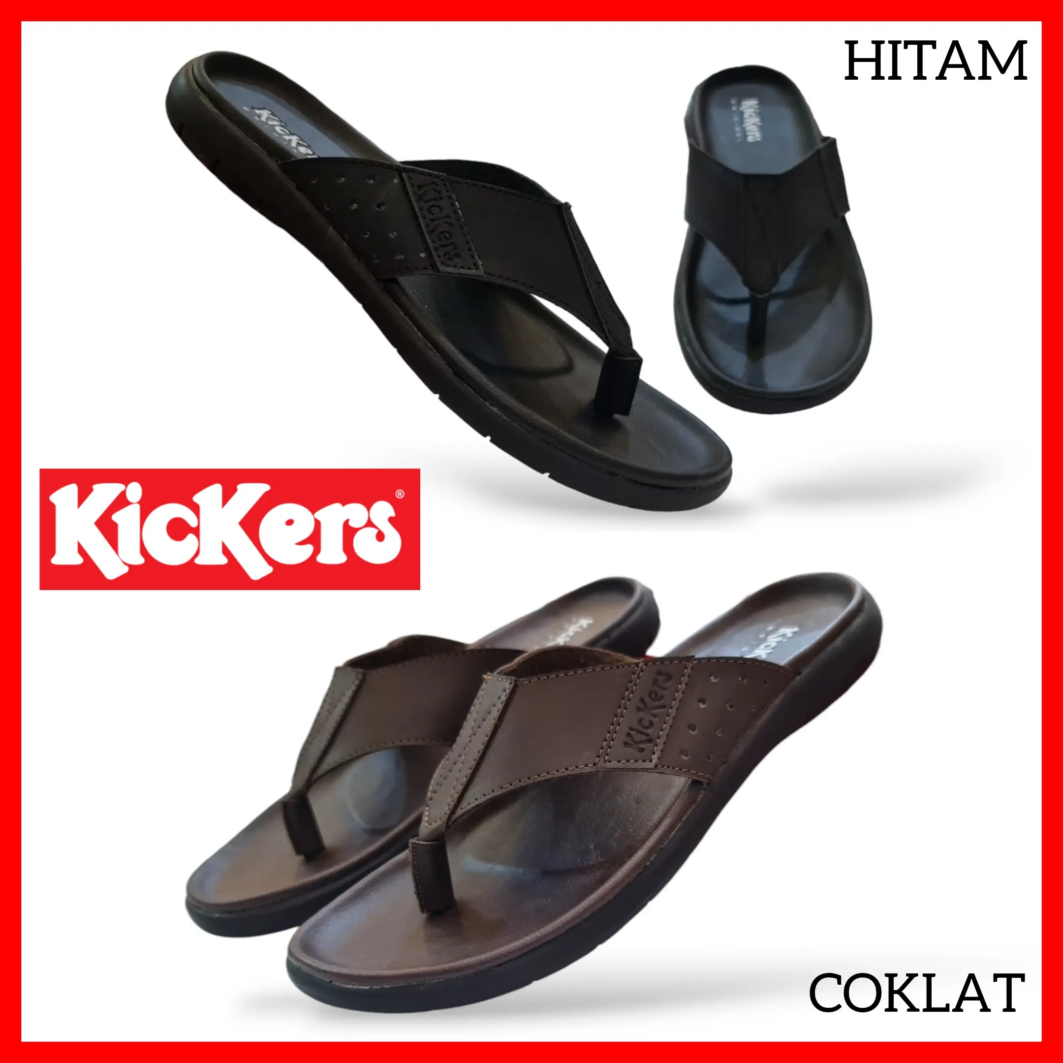 SANDAL PRIA KICKERS KULIT ASLI / SANDAL JEPIT COWOK DISTRO / SANDAL LEBARAN FORMAL KASUAL / SENDAL CAPIT LAKI-LAKI RINGAN ANTI SLIP Sandal jepit