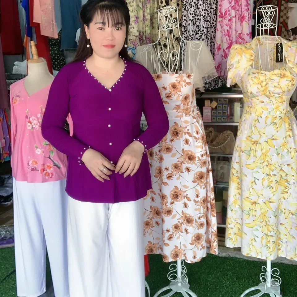 Áo Ngọc màu tím Huế 40 đến 80kg chất thun co giãn mềm mịn thấm hút mồ hôi