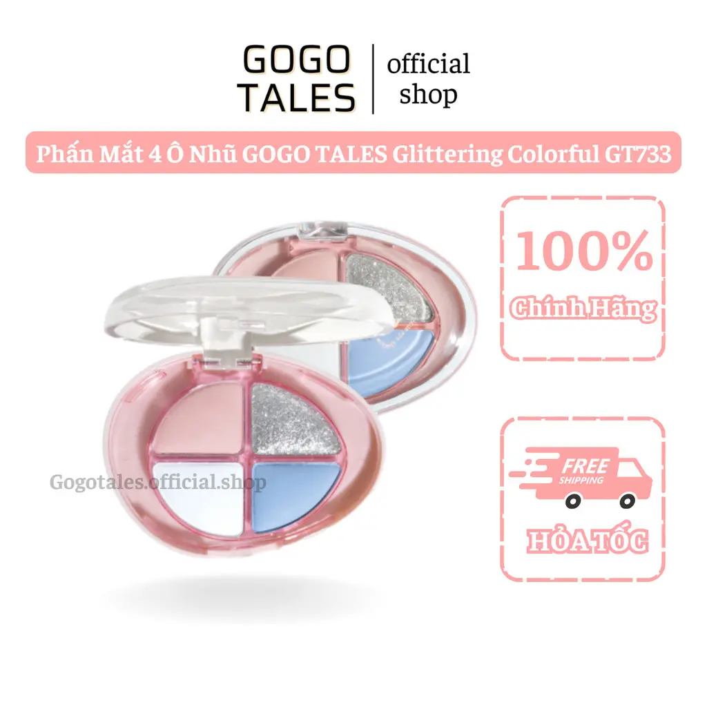 [HỎA TỐC] GOGO TALES Bảng Phấn Mắt 4 Ô Nhũ Highlight GOGO TALES Glittering Colorful GT733 Mỹ Phẩm Cosmetic Trang Điểm Nữ