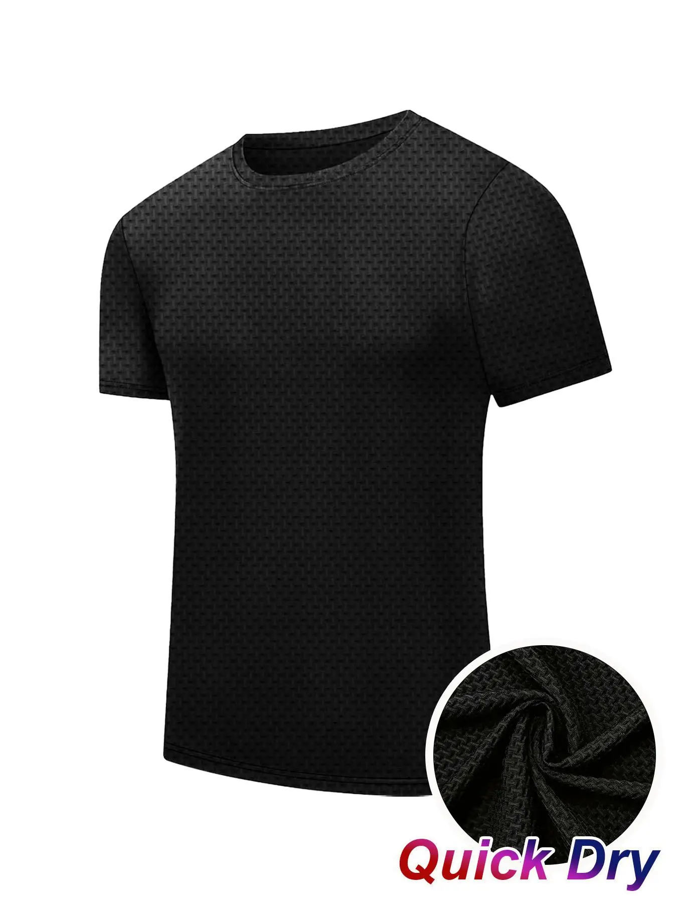 Men's Solid Color Jacquard Short Sleeve Sports Tee, Comfortable Breathable Quick Drying Sweat-Absorbing Round Neck T-shirt, Casual Sporty Top for Gym Workout Running