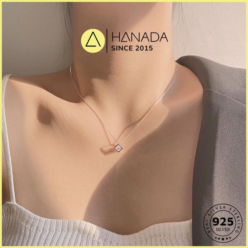 [BH TRỌN ĐỜI] Dây Chuyền Bạc 925 Hanada Vuông Đá Trang Sức Bạc Thời Trang Vòng Cổ Lập Phương Một Đá 0160 G4 4