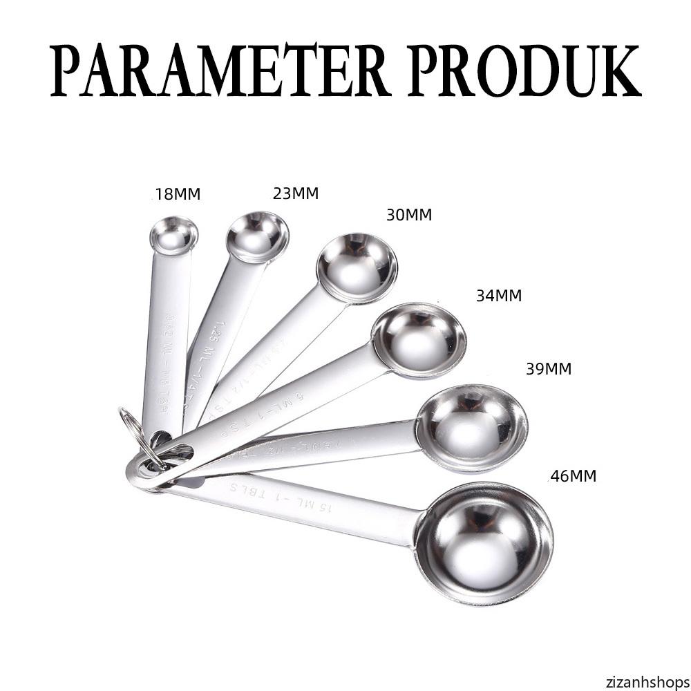 Set Sendok Pengukur 6 Pecahan Alat Dapur: Sendok Kopi, Roti, dan Timbangan Sendok Berbahan Stainless Steel Kualitas Tinggi
