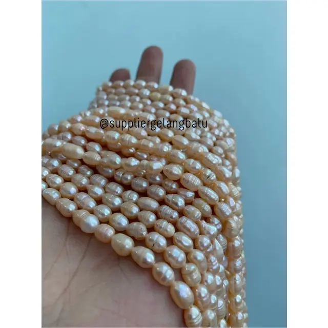 Bahan Mutiara Air Tawar Barok peach 6 x 8mm oval fresh water pearl 3