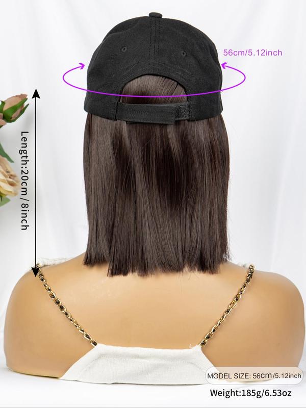 Short Straight Bob Wig with Baseball Cap, Casual Trendy Synthetic Hair for Daily Use, Striking Natural Fluffy Hair Wigs 1
