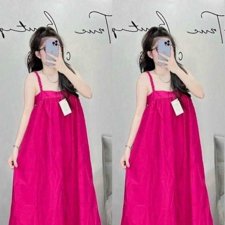  Đầm mặc nhà babydoll dây  bính chất liệu kate lụa mềm mỏng mịn nhẹ ,có 3 màu phom từ 35-55kg . Chiều dài NGANG GỐI- đầm 80cm- Sau lưng có chun co giãn Nữ Women Dress Nhung Voi 