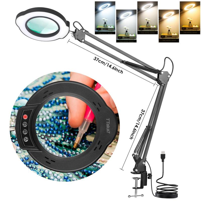 Product Introduction of 4.3inch 84 LED 10X Magnification Illuminated Magnifier, 1 Count USB Powered 5 Colors LED Magnifying Glass for Soldering Iron Repair, Table Lamp, Skincare Beauty 1