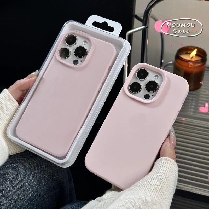 Da Sang Trọng Cảm Thấy Case Macaron IPhone 11 17 15 16 13 12 14 Pro Max 17 Air 14 11 15 13 16 Plus XR XS X Max Mẫu Da Màu Đơn Giản Mẫu Trở Lại Nắp Mềm Chống Sốc