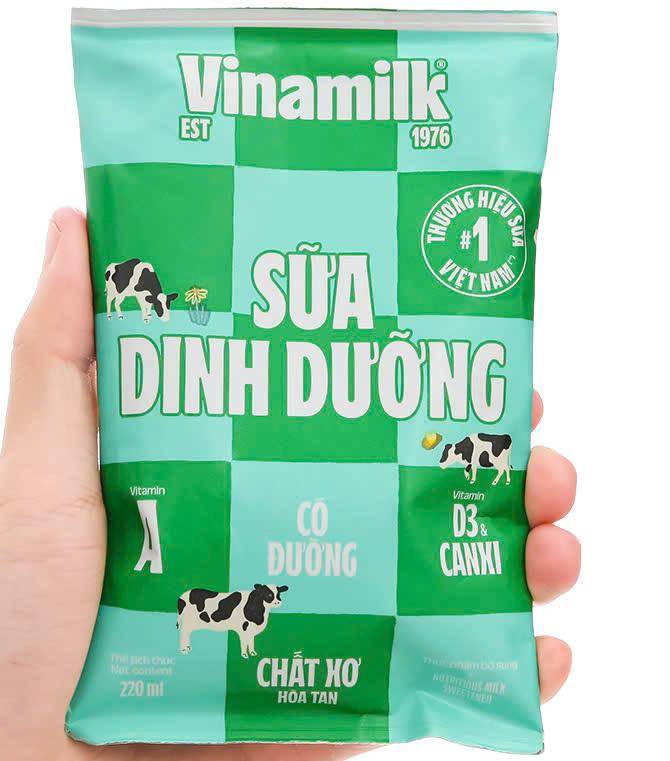 Sữa dinh dưỡng Vinamilk có đường 48 bịch x 220ml - Hương vị đa dạng tiện dụng Chua sữa tươi sua tuoi thùng sữa