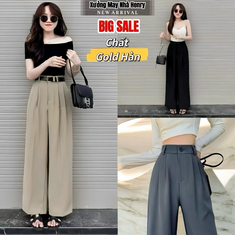 Quần tây ống suông tặng kèm đai (Chất gold hàn) không nhăn hách dáng ,3 màu chất đẹp Nữ Ong Women Pants Kem