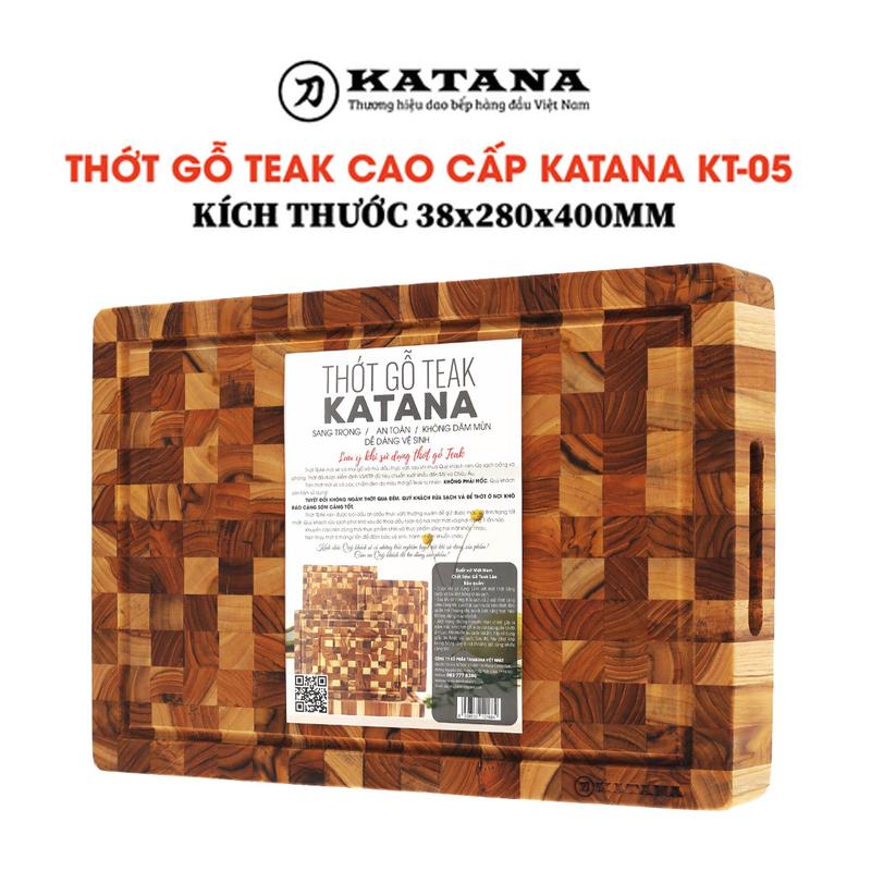 [KT05] Thớt gỗ teak chặt cao cấp KATANA cỡ lớn KT05 - chữ nhật kích thước 38x280x400mm