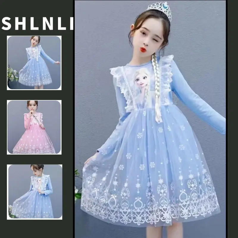 Váy Lolita Công Chúa Elsa, Dành Cho Bé Gái, Tay Áo Dài, Cổ Tròn, Váy Phồng Lưới, Thích Hợp Cho Mùa Xuân Và Mùa Thu 0