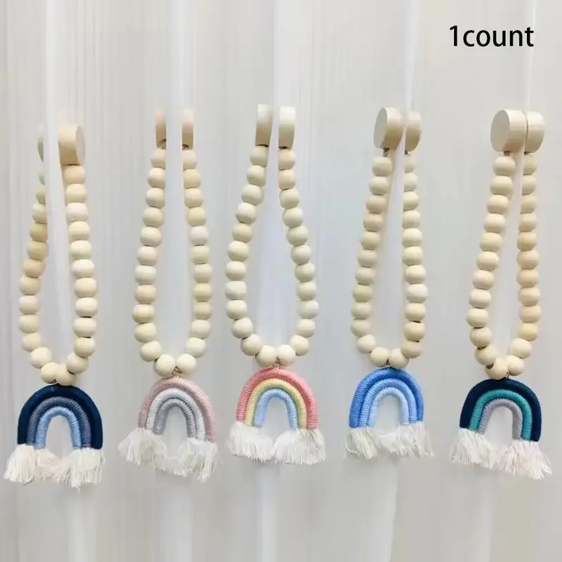 Boho Beaded Magnetic Curtain Tie, 1 Count Wooden Curtain Hook, Window Curtain Tieback for Home Decor 0