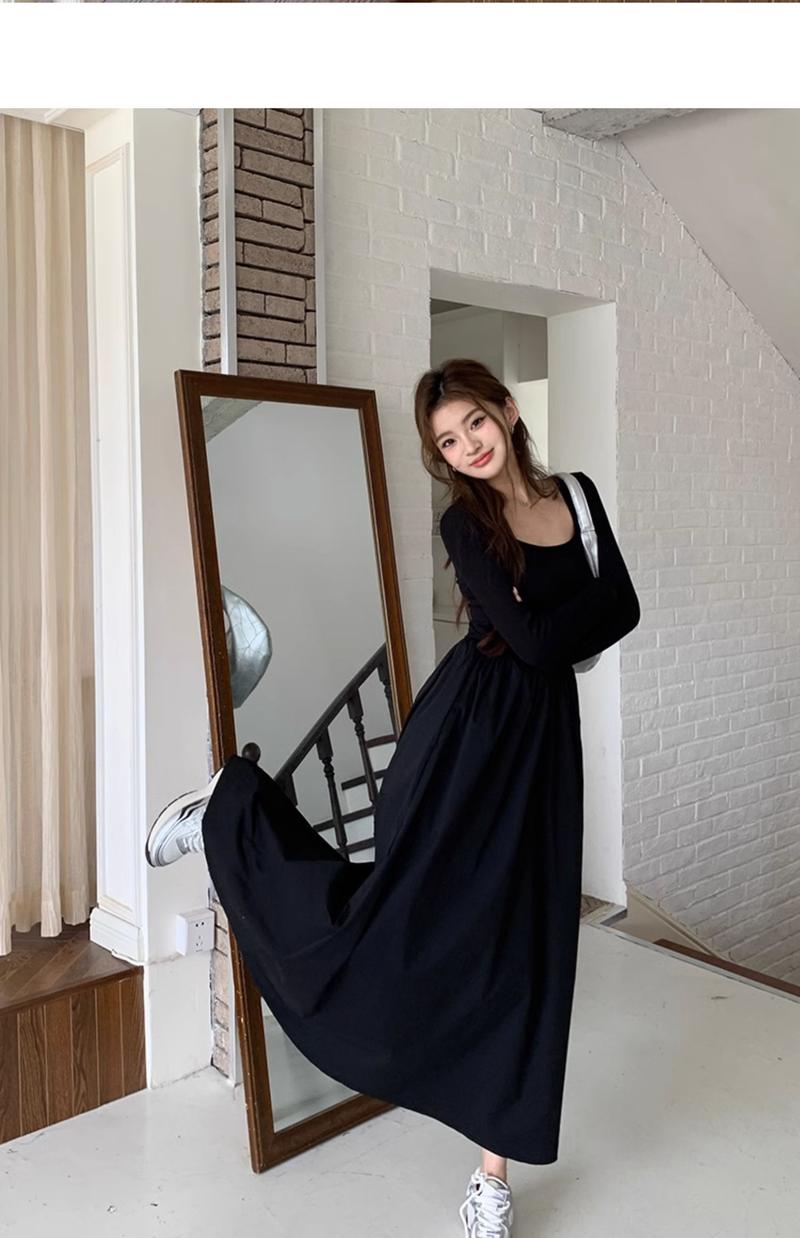 Product Introduction of French Hepburn style long sleeve square neck bottoms dress WOMEN'S autumn 2024 new high-grade elegant inner match long dress Casual Womenswear 8