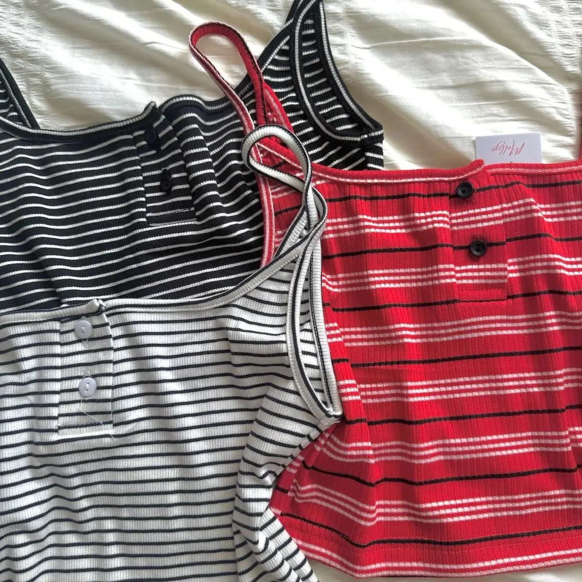 ÁO HARLEY | Top Nữ Sọc đính nút chất liệu co giãn | Women