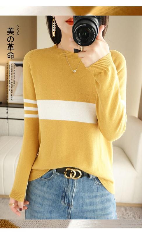 Product Introduction of Autumn new women's cotton sweater loose slim fit round neck multicolor sweater Western style inner wear bottoming shirt fashion tops 14