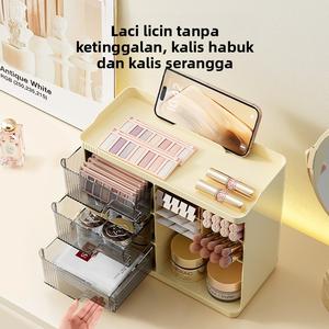Kotak Penyimpanan Kosmetik, Cermin Solek Desktop mewah, untuk Gincu dan Produk Penjagaan Kulit, Kalis Habuk, Rak Penyimpanan Laci, Fesyen Supplies kalis air with transparent lid kotak & tong penyimpanan kotak & tong penyimpanan dustproof buku
