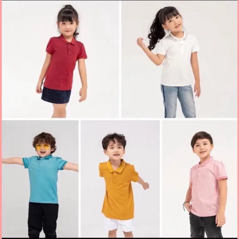 Áo Thun Polo cho bé có cổ V chuẩn form vải Cotton mềm mịn thoáng mát - size từ 10-35kg