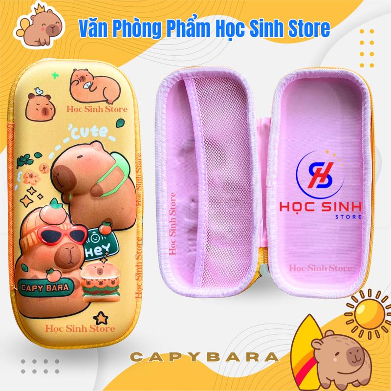 Bóp Đựng Viết 3D Họa Tiết Hình Capybara In Nổi 2 ngăn, Hộp Bút Capybara 2 Ngăn, 2 Dây Kéo Kim Loại