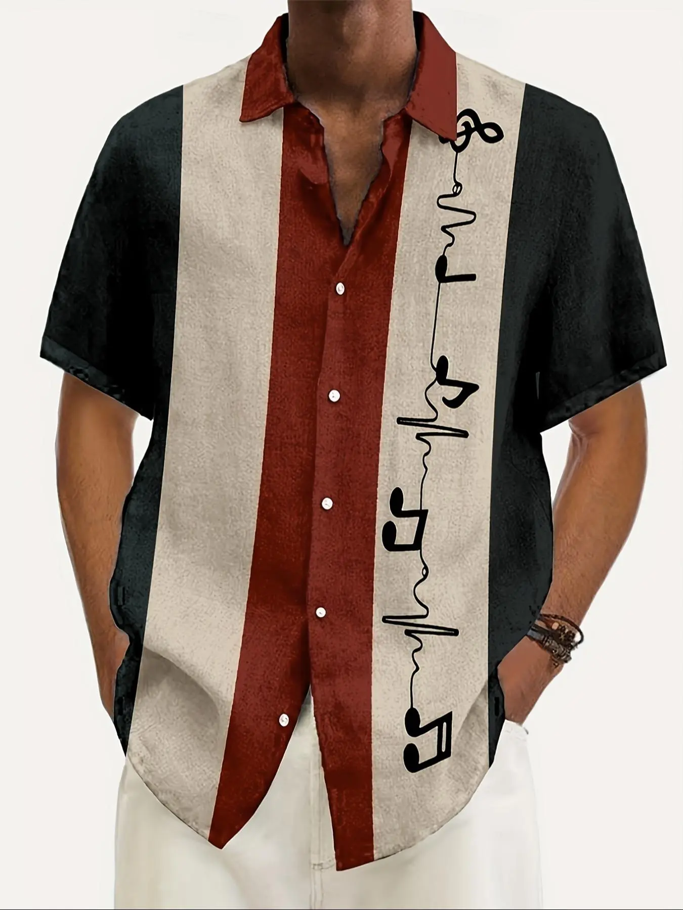 Men's Colorblock Print Shirt, Regular Fit Casual Short Sleeve Button Top for Daily Wear, Men's Clothes for All Seasons