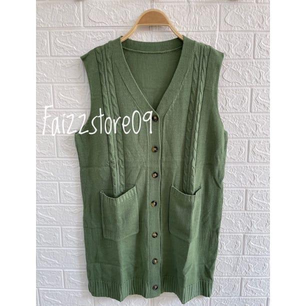 LONG VEST RAJUT WANITA KANCING 7 MOTIF CABLE / OUTER ROMPI PANJANG OVERSIZE PREMIUM Santai Santai 3