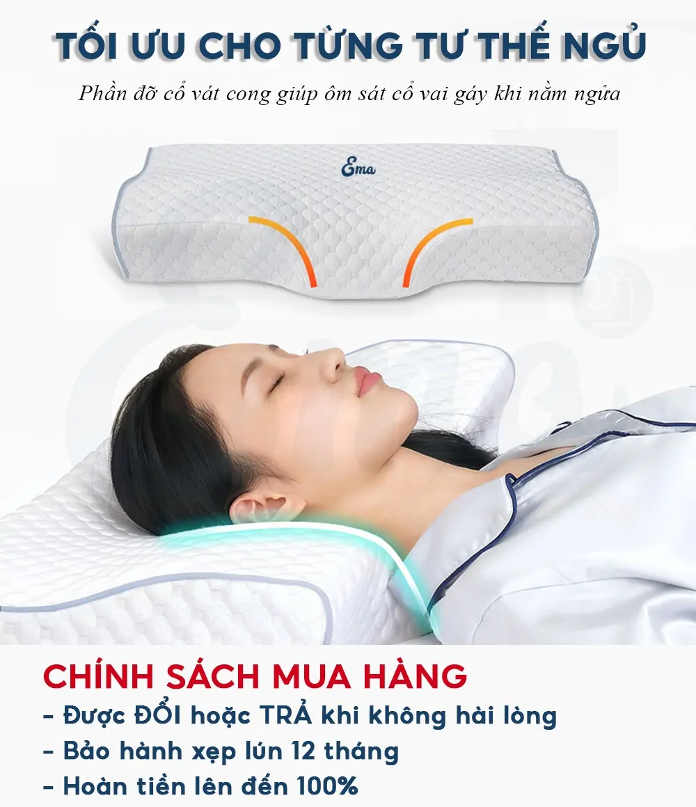 Gối cao su non băng lạnh chống đau mỏi cổ vai gáy EMA - Thiết kế công thái học kết hợp Gel lạnh giúp ngủ nhanh