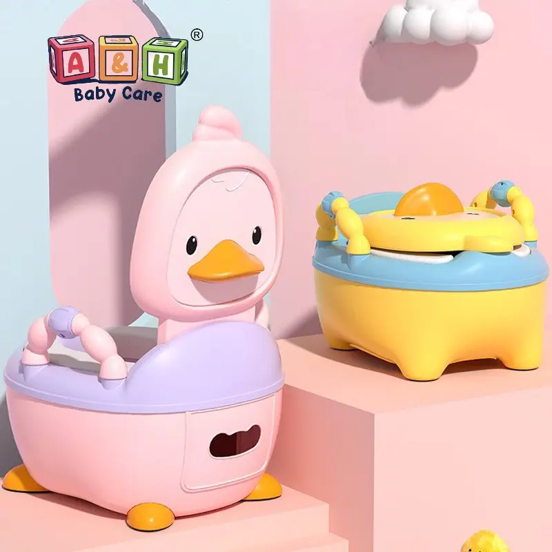 A&H Children Toilet Training Potty Seat with Backrest and brush Anti-slip penguin design